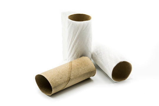 Empty toilet paper rolls isolated on white background