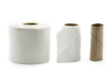 Toilet paper roll process finishing isolated on white background
