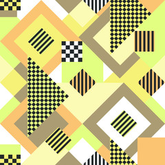 Seamless vector pattern with geometrical shapes background. Wallpaper design with squares and triangles. Fashion textile pastel colours.