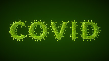 Naklejka na ściany i meble covid word shaped virus or bacteria cell. 3D illustration,