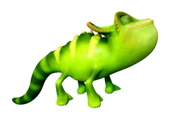 3D Rendering Green Chameleon on White