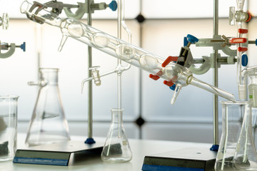 Glass instruments in the laboratory of chemical synthesis