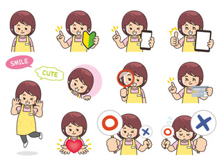 介護士の女性バリエーション　初心者マーク　スマートフォン　タブレット　虫眼鏡　クレジットカード　ハート　まるばつクイズ