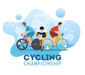 cycling championship poster with cyclists vector illustration design