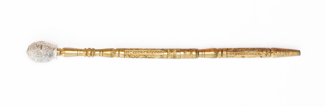 Golden Magic Wand On A White Background