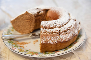 Fototapeta na wymiar Donut Cake With Icing Sugar Up