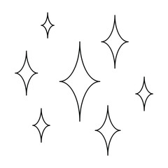 Black line art. Digital draw. Sparkles. Magical witchcraft. Transparent icon, isolated on white background. Vector EPS 10.