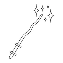 Black line art. Digital draw. Sparkles. Magical witchcraft. Transparent icon, isolated on white background. Vector EPS 10.