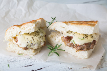 Homemade Hot Turkey Burger Sandwich with Cheese