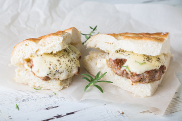 Homemade Hot Turkey Burger Sandwich with Cheese