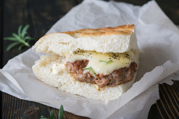 Homemade Hot Turkey Burger Sandwich with Cheese