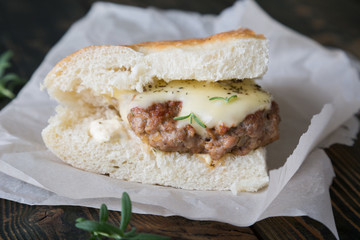 Homemade Hot Turkey Burger Sandwich with Cheese