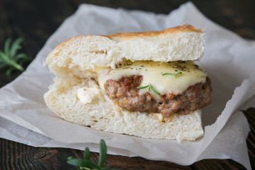 Homemade Hot Turkey Burger Sandwich with Cheese