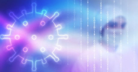 Empty abstract background on the topic of the Kovind-19 coronavirus pandemic. Micro coronavirus, blurry doctor in the background