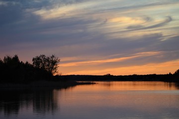Fototapeta na wymiar Sunset Sky Over Beautiful Lake Murray Taken at Lake Murray State Park in South Central Oklahoma.