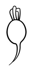 Cartoon style radish in black lines on white background