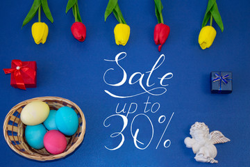 Holiday card, Easter banner with text - a discount of 30 per cent