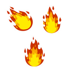 Red flame set. Fire element. Cartoon flat illustration. Fireman's job. Part of the bonfire with the heat. Dangerous situation