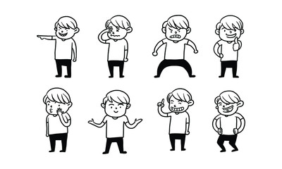 Set of different expression male character, vector illustration in cartoon style, cartoon boy avatar with different moods