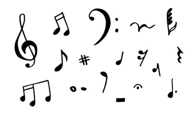Fototapeta premium set hand drawn icons such as eight note rest, half note, beam, thirty second note, flat,music and media outline thin icons collection.