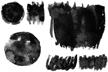 Ink geometric shape. Brush paint strokes. Texture brushes and modern grunge brush lines. Ink brush artistic design element for frame design. Isolated element.