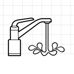 black and white flowing water tap over tile background drawing 