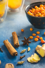 Immune support, alternative medicine sea buckthorn tea with spices