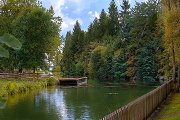 Old barge for crossing people between the shores