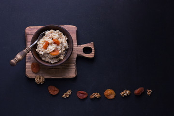 Oatmeal on a dark background