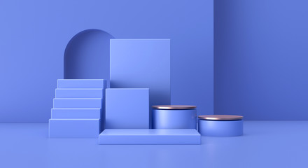 3D rendering of a blue geometric background.