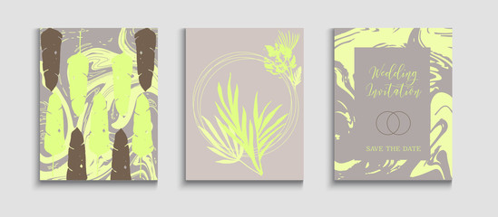 Abstract Vintage Vector Cards Set. Japanese Style Invitation. Hand 