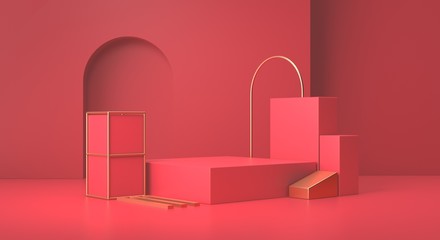 3D rendering of the red geometric background.