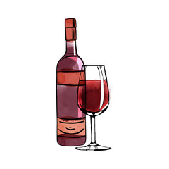 watercolor vector alkohol bottle illustration - obrazy, fototapety, plakaty
