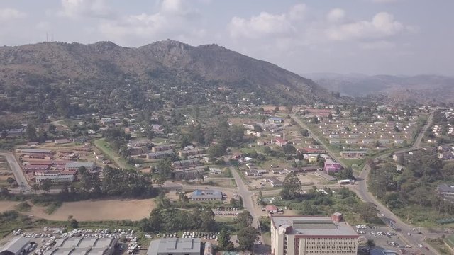 Aerial view of downtown of Mbabane during daytime, capital city of Eswatini known as Swaziland