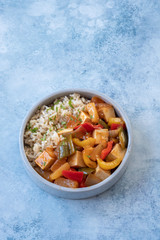 Vegetarian Sweet and Sour Tofu on Brown Rice