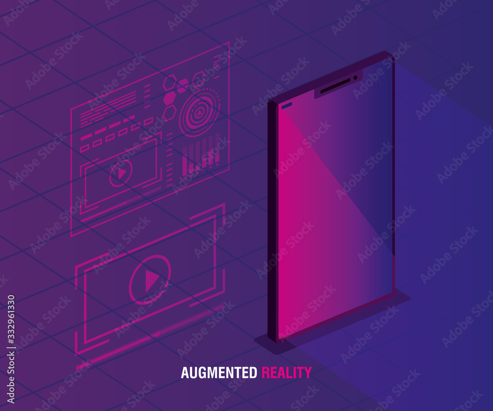 Wall mural reality augmented technology with smartphone vector illustration design