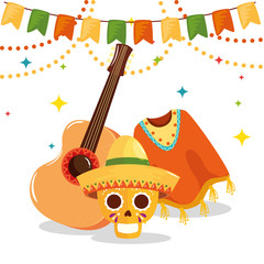 Naklejka premium skull and icons traditional of cinco de mayo vector illustration design