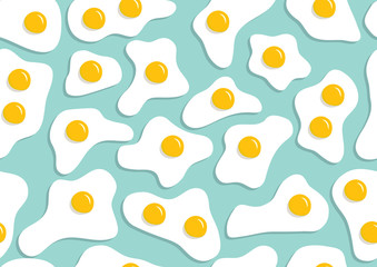 seamless pattern with eggs. Scrambled eggs, fried eggs on blue pastel background - vector illustration.