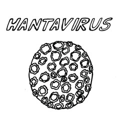 Vector illustration. Close-up of a hantavirus with the inscription on a white background.