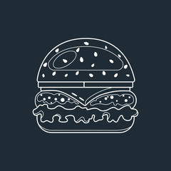 Burger, fast food icons in lyne style. Vector food illustration.