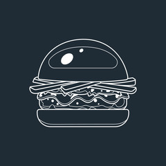 Burger, fast food icons in lyne style. Vector food illustration.