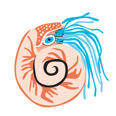 Nautilus character isolated on white background for design or print baby, scandinavian flat vector stock illustration with sea animal in on the seabed
