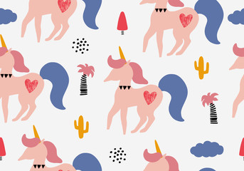 Unicorn pattern, animal cartoon background, vector digital paper