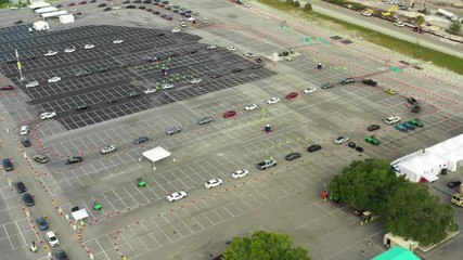 Cars moving in line for Coronavirus Covid 19 testing Miami