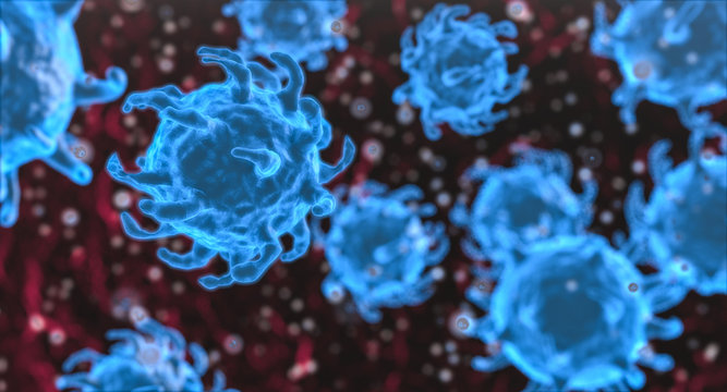 Coronavirus cell, a pathogen that attacks the respiratory tract. Coronavirus 2019-nCov cell under the microscope © Aloshin Evgeniy