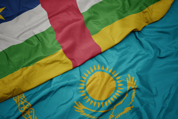 waving colorful flag of kazakhstan and national flag of central african republic.