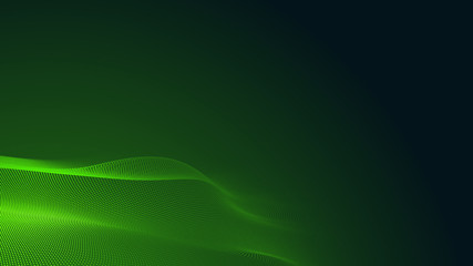 Dot green wave light screen gradient texture dark background. Abstract  technology big data digital background. 3d rendering.