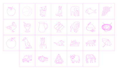 Children Book ABCD to Z Complete Line Art Stroke vector illustration. Fully editable stroke. Kid tracing, coloring, activity picture reading. 