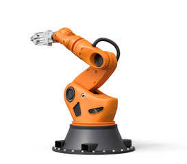 3d rendering of orange robotic arm isolated on white background
