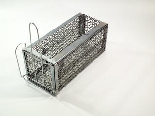 Fototapeta premium Cage mouse trap on white background